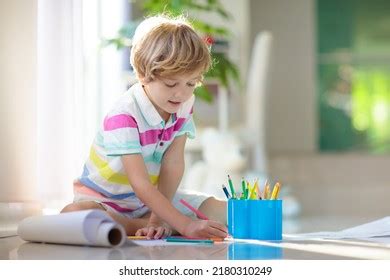 Child Drawing Lying On Floor Kid Stock Photo 2180310249 | Shutterstock