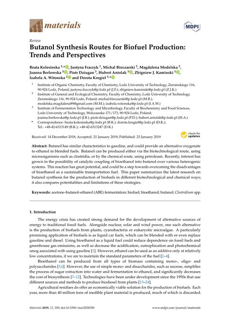 (PDF) Butanol Synthesis Routes for Biofuel Production: Trends and Perspectives