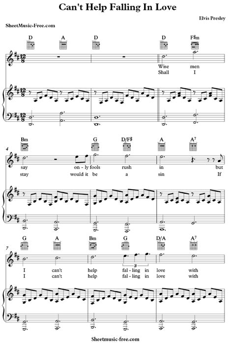 Can't Help Falling In Love Sheet Music Elvis Presley ♪ SHEETMUSIC-FREE.COM