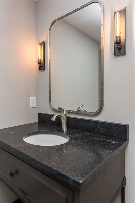 Black Honed Mist Granite - The Stone Shop in Ankeny, Iowa | Bath design, Framed bathroom mirror ...