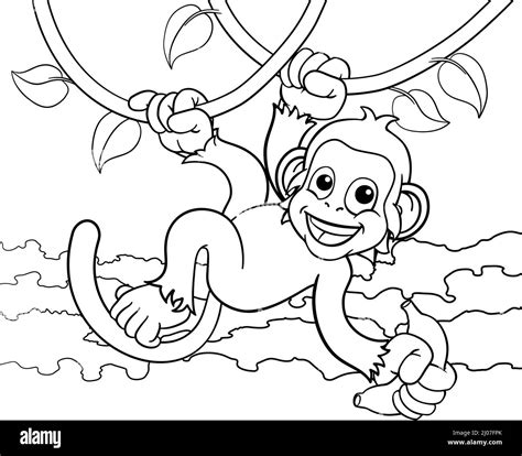 Cute monkey cartoon eating banana Black and White Stock Photos & Images - Alamy