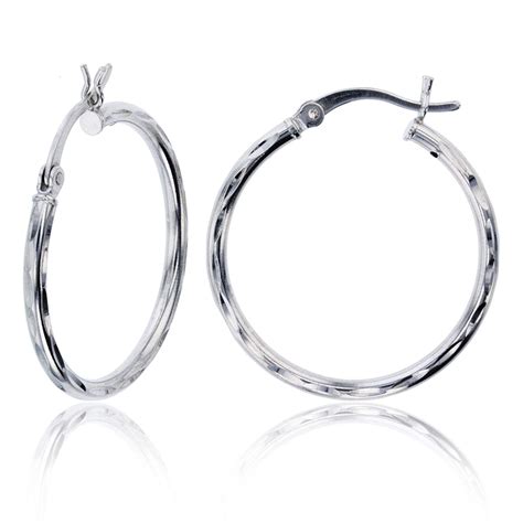 DECADENCE - Sterling Silver Diamond Cut Polished Basic Hoop Earrings for Women | 2x35mm Round ...