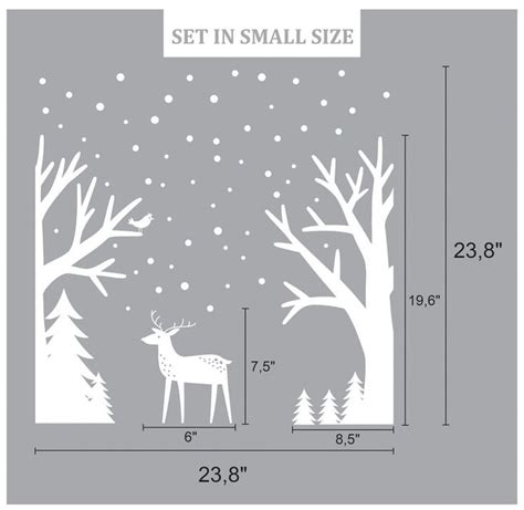 an image of a wall decal set in small size with trees and snowflakes