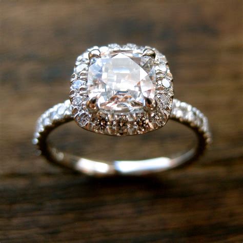 Natural White Sapphire Engagement Ring in Platinum with