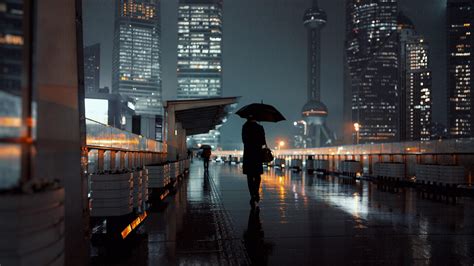 #rain rainy night #night #umbrella #silhouette street view #street #wet ...