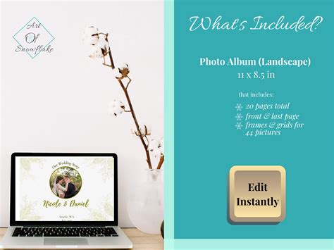 Printable Photo Album Canva Template Minimal & Elegant Olive Green Leaves Editable Photo Book ...