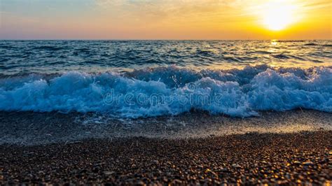 Waves On The Seashore At Sunset Stock Photo - Image of seashore, blue: 179837902