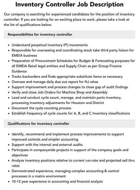 Spare Parts Inventory Controller Job Description | Reviewmotors.co