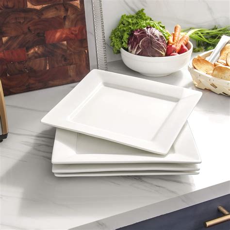 4 Packs White DOWAN 9.5-Inch Porcelain Square Dinner Plates Plates Dinner Plates