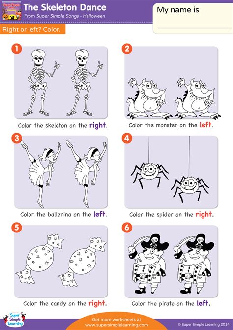 The Skeleton Dance Worksheet - Right Or Left? - Super Simple