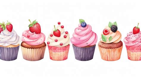 Premium AI Image | Watercolor cupcake pattern