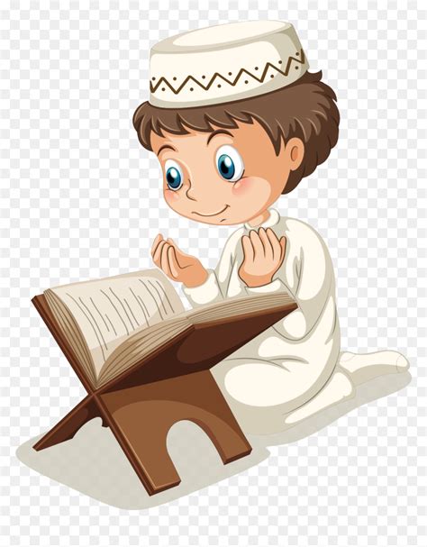 Muslim Islam Boy Clip Art - Boy Reading Quran Clipart, HD Png Download - vhv