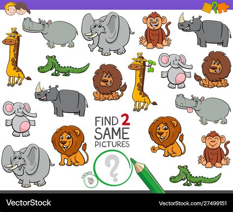 Find two same wild animals game for kids Vector Image