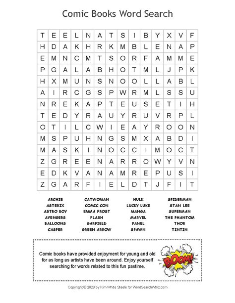 Take a break with a fun word search puzzle featuring comic book characters. There are 24 words ...