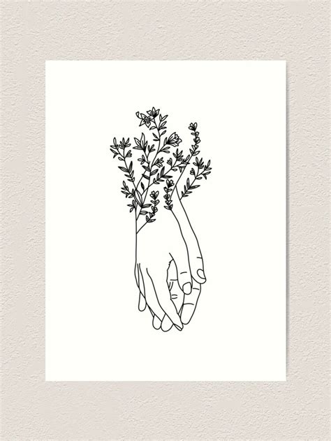 "Flower Holding Hands Minimal Line Art" Art Print for Sale by ...