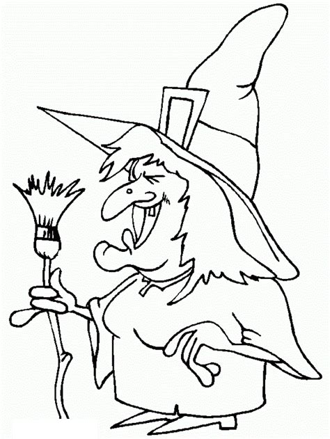 Happy Halloween Broom and Witch Coloring Page for Kids