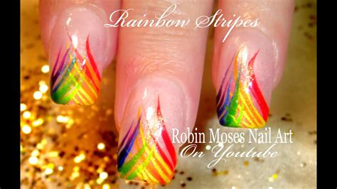 Easy Rainbow Stripe Nail Art Design Tutorial - YouTube