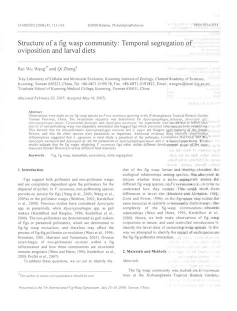 Structure of a Fig Wasp Community: Temporal Segregatio!L19f Ll ...