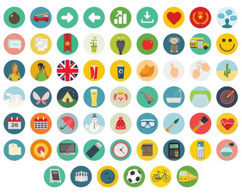 60 Free vector flat round icons set on Round Icons | Web design icon, Free web design, Icon set