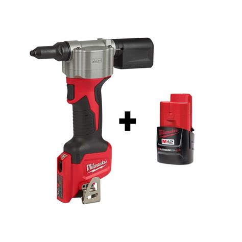 Milwaukee M12 12-Volt Lithium-Ion Cordless Rivet Tool with M12 2.0Ah Battery 2550-20-48-11-2420 ...