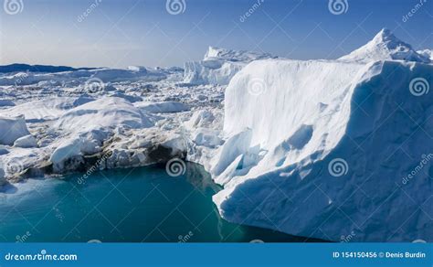 Flight Over Icebergs and Shooting of Ices at a Short Distance. an Iceberg Surface with Thawing ...