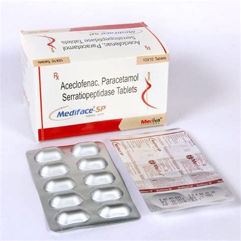 Aceclofenac 100 Mg, Paracetamol, Serratiopeptidase Tablet, Packaging Size: 10 x 10, Packaging ...