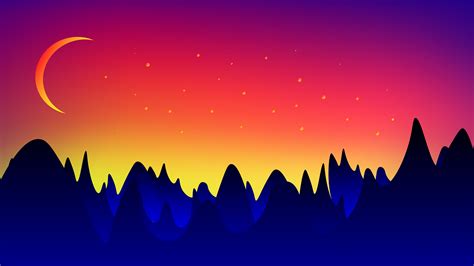 Mountains Moon Vector Landscape Wallpaper, HD Artist 4K Wallpapers ...