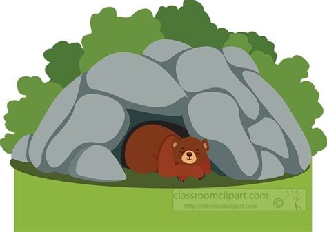 Bear Clipart-bear preparing to hibernate sleeping in rock cave clipart