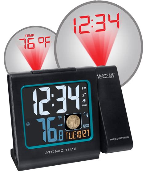 616-146A Atomic Projection Alarm Clock with Indoor Temp and Moon Phase – La Crosse Technology