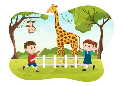 Gambar Ilustrasi Kartun Kebun Binatang Dengan Jerapah Hewan Safari, Koleksi, Afrika, Kuda Nil ...