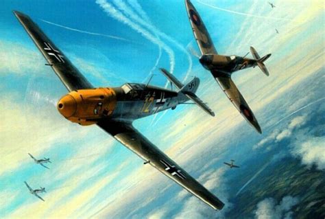 BATTLE OF BRITAIN MESSERSCHMITT BF-109 VS SPITFIRE | Wwii plane art ...