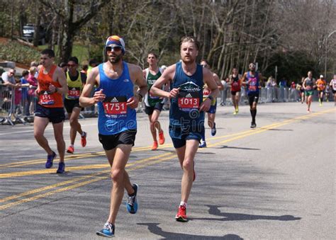 Male Runners Races Up the Heartbreak Hill during the Boston Marathon April 18, 2016 in Boston ...