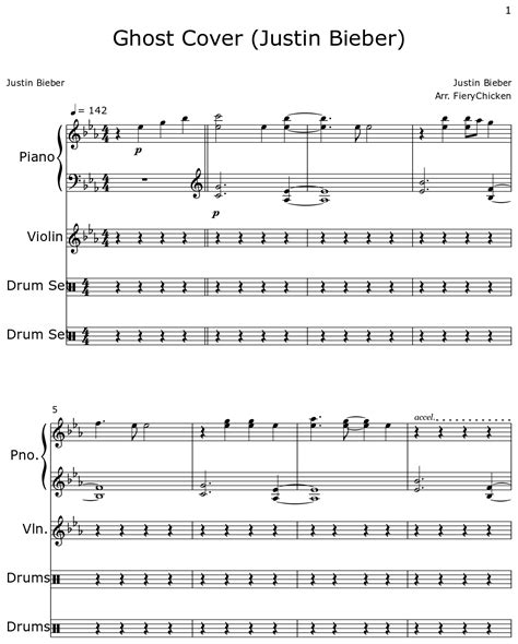 Ghost Cover (Justin Bieber) - Sheet music for Piano, Violin, Drum Set