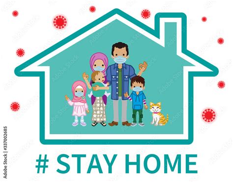 Stay at home concept clip art - muslim family Stock Vector | Adobe Stock