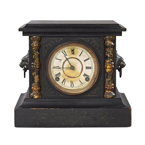 Sessions Late 19th Century Black Mantel Clock With Roman Columns and Lion Head Handles | Clock ...