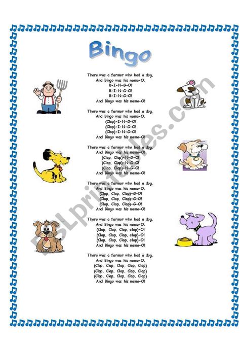 Printable Bingo Song