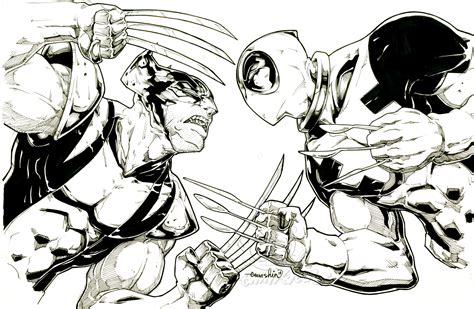 Wolverine Vs Deadpool (commission(inks)) by emmshin on DeviantArt