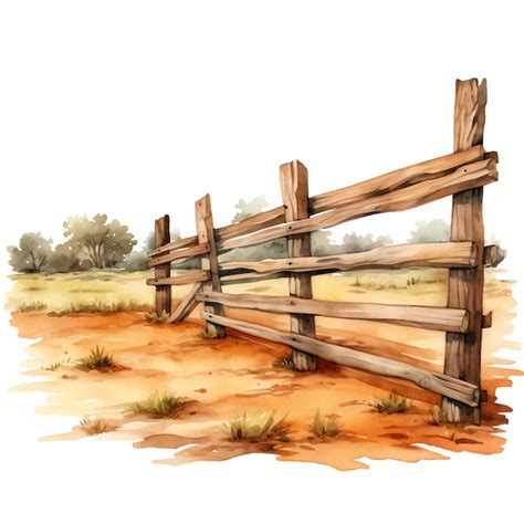 Watercolor wooden fence western wild west cowboy desert illustration ...