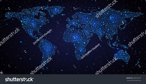 Abstract World Map On Night Sky. Stock Photo 208725379 : Shutterstock