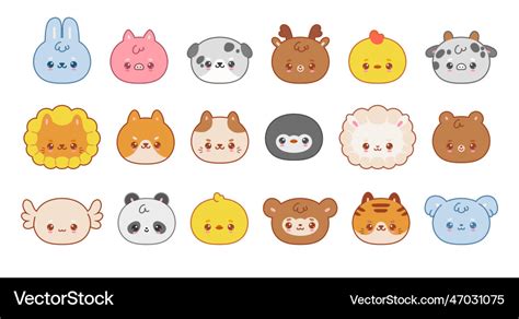 Cartoon animal face cute anime character animals Vector Image