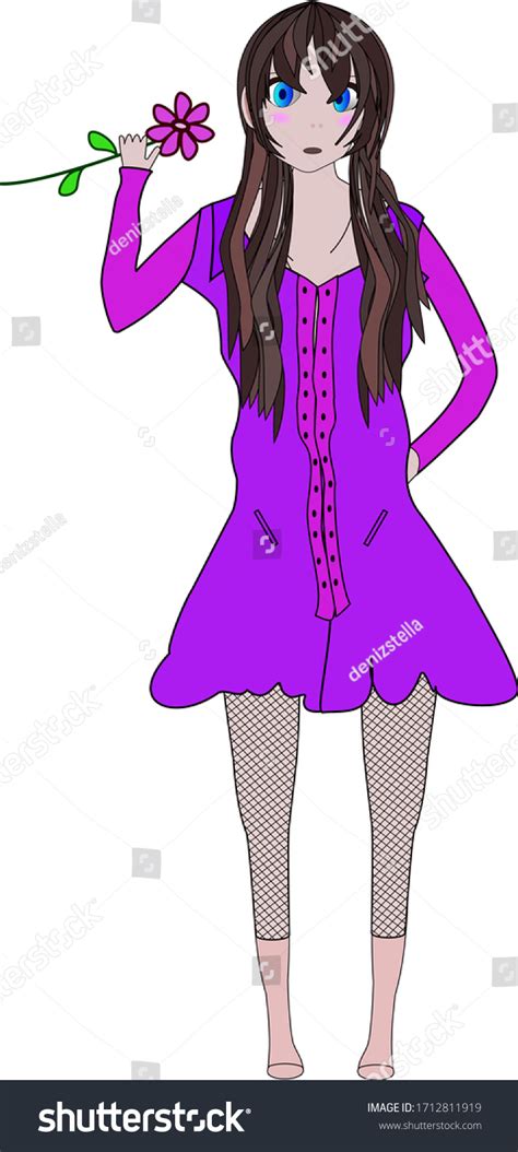 Beautiful Anime Girl Purple Dress Flower Stock Vector (Royalty Free ...