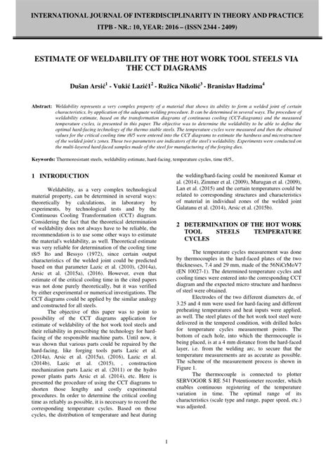 (PDF) ESTIMATE OF WELDABILITY OF THE HOT WORK TOOL STEELS VIA THE CCT DIAGRAMS