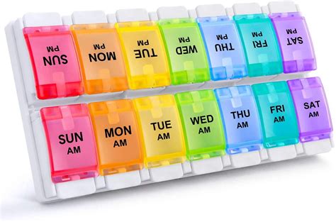 AM PM Weekly 7 Day Pill Organizer, Large Daily Pill Cases Pill Box with ...