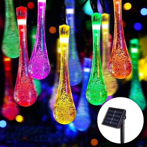 Water Drop Solar Powered 30 LED String Lights Waterproof 21.3ft 8 Modes Garden Light for Outdoor ...