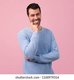 Handsome Man Laughing On Pink Background Stock Photo 1100979314 ...