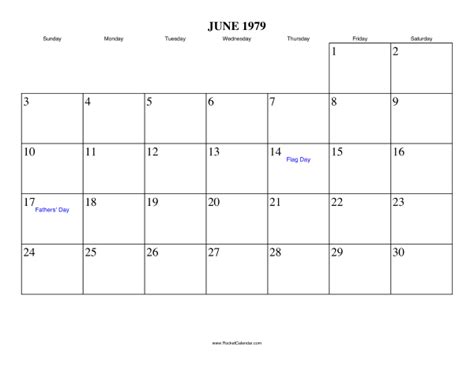 June 1979 Calendar