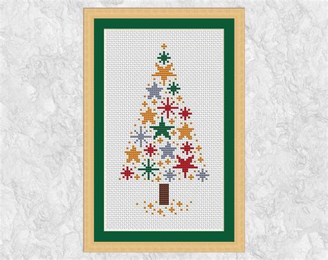 Christmas Tree Cross Stitch Pattern, Modern Stars Xmas Tree, Quick and Easy, Instant Download ...