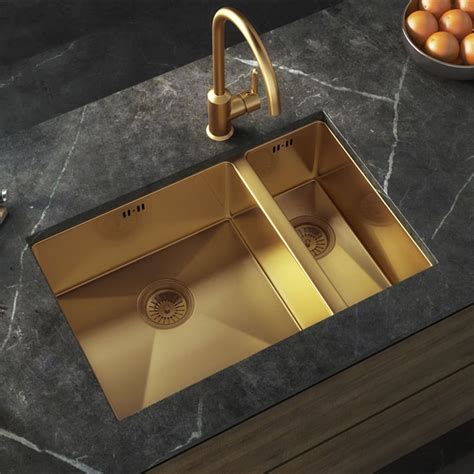 LSC Kensington 1.5 Bowl Brushed Gold Stainless Steel Undermount/Inset Kitchen Sink - Kitchen ...