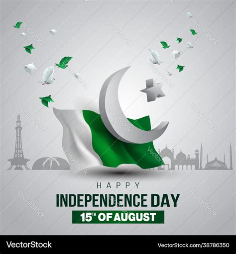 Happy independence day pakistan 3d flag moon Vector Image