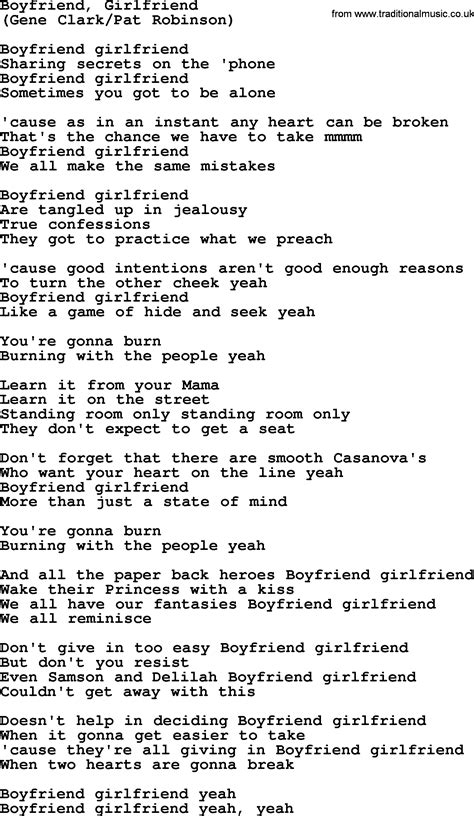 Boyfriend, Girlfriend, by The Byrds - lyrics with pdf